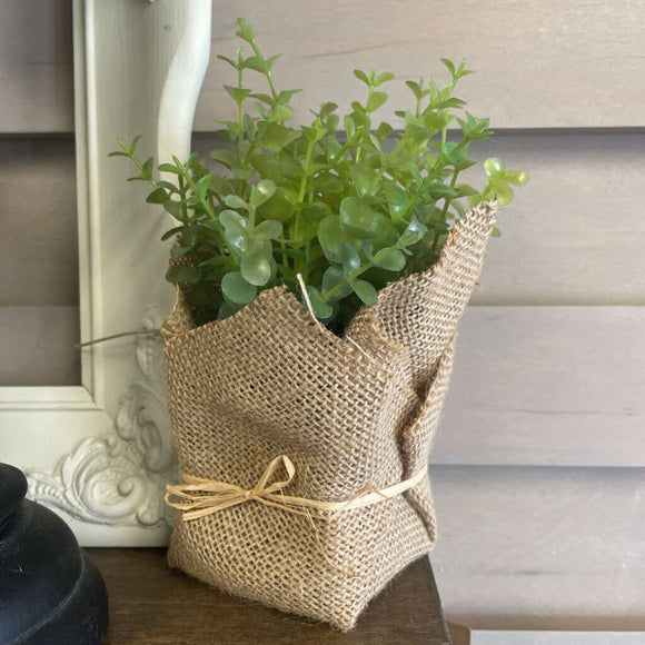 Burlap Wrapped Artificial Potted Herb, 