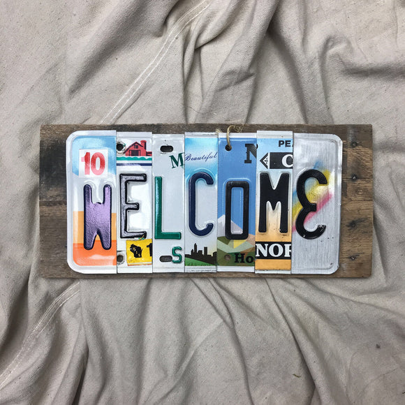 Welcome license plate sign