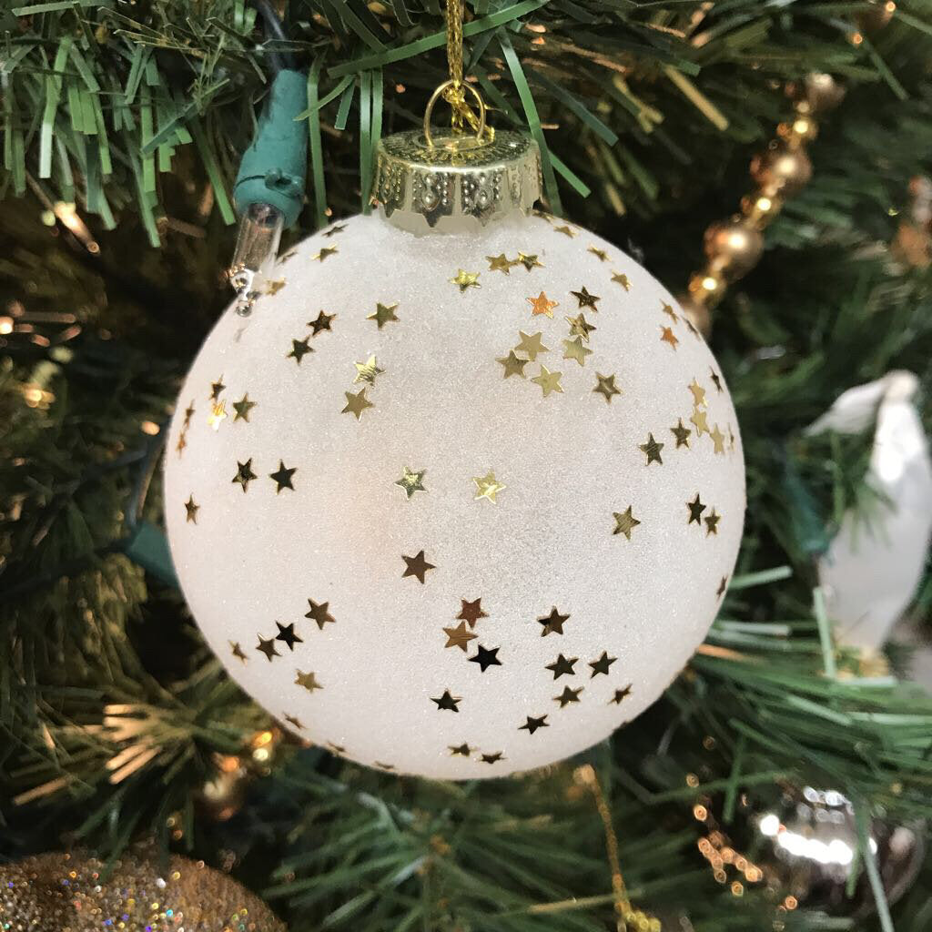 Ornament, Frosted Glass with Gold Stars