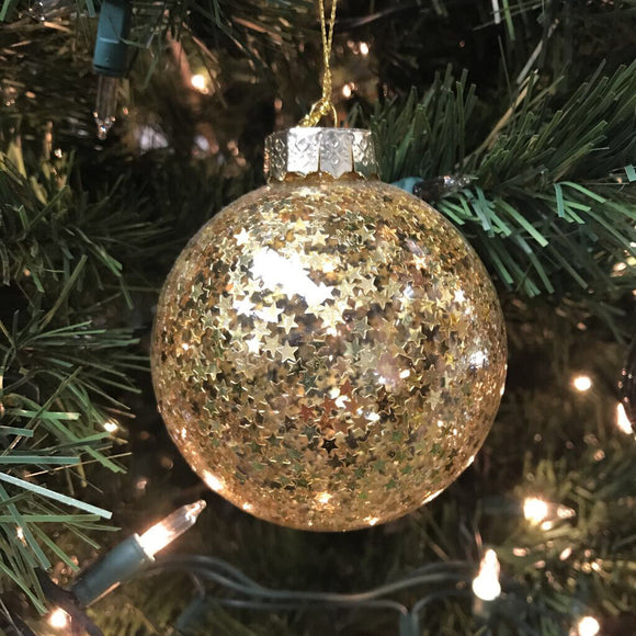 Ornament, Clear Glass with Gold Stars